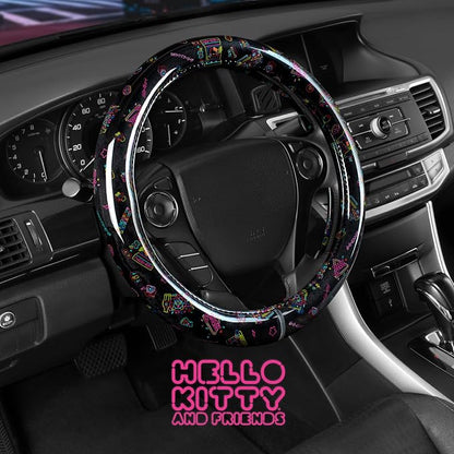Hello Kitty Steering Wheel Cover, Official Sanrio Car Steering Wheel Cover with Universal Size 14.5-15, Cute Black Hello Kitty Car Accessories for Women (Hello Kitty Kawaii Arcade)