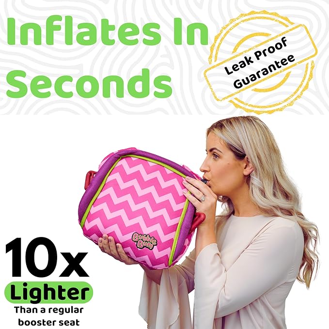 bubblebum Inflatable Backless Booster Car Seat, Portable Travel Booster Seat, Booster Seats for Cars 40-100 lbs, Kids & Child 4-10 years old - Pink | Inflatable Seats for Cars, Kids 40-100 lbs, Ages 4-11, Fits 3 Across, Rideshare & Carpool, FMVSS 213 C...