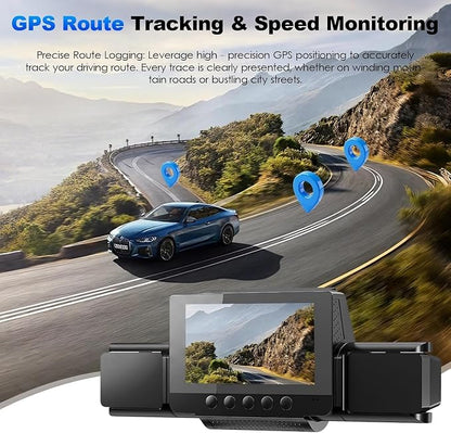 4 Channel Dash Cam Front and Rear with 360° View for All-Round Protection, 4-Way Recording, Built-in 5G WiFi & GPS, APP Control, 8 IR LEDs, 24H Parking Monitor, G-Sensor, Free TF Card (128, GB)
