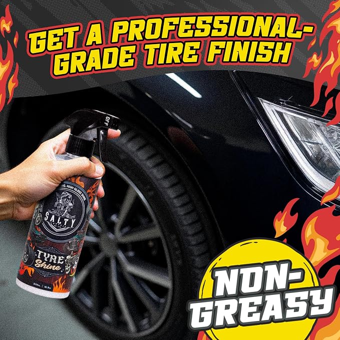 Salty Captain Tire Shine 16.9oz – Tire Shine Spray for Long-Lasting Gloss – Water-Based Formula with UV Shield – Safe for Cars, Trucks, Motorcycles, RVs & More – Non-Greasy & No Sling, Easy to Apply