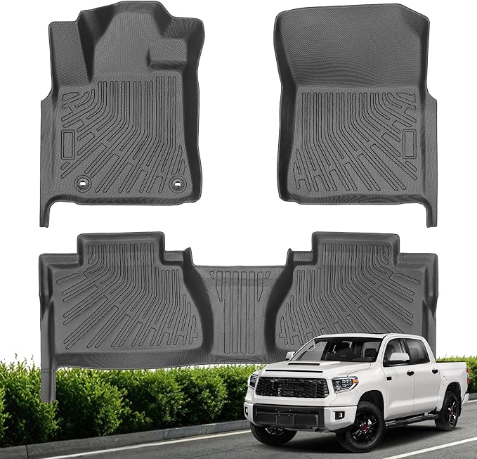 Floor Mats for 2014-2021 Toyota Tundra CrewMax Cab, All Weather TPE Floor Liners Custom Fit Tundra Heavy Duty Car Mats 1st & 2nd Mat Accessories Odorless Anti Slip Black