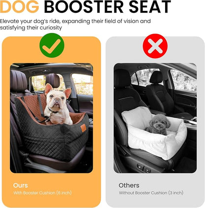 Dog Booster Car Seat for Small to Medium Dogs Up to 35 lbs, Elevated Pet Car Seat with 2 Safety Belts, Detachable Washable Cover, Non-Slip Stable Base, Front/Back Seat Travel Booster