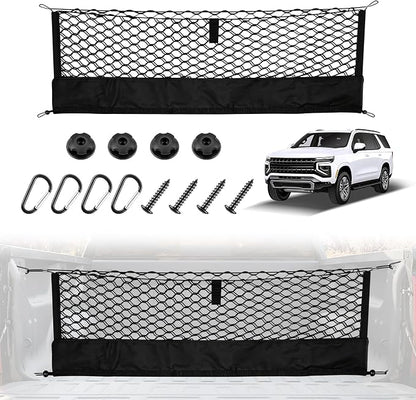 Amiss Truck Bed Cargo Net with Bottom Organizer, Fits for 2021-2026 Chevy Suburban&Tahoe|GMC Yukon&Yukon XL| Escalade, Portable Storage for Pickup Cargo and Heavy Duty Hook, Car Exterior Accessories