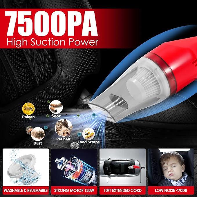 17PCS Car Cleaning Kit, Car Interior Detailing Kit with Red High Power Handheld Vacuum, Detailing Brush Set, Windshield Cleaner, Cleaning Gel, Complete Auto Accessories for Women