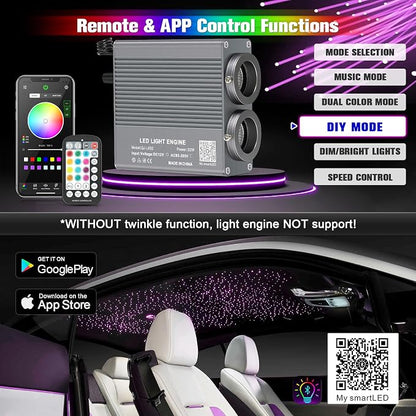 32W Starlight Headliner Kit, Star Lights for Car Roof&Home Decoration, Fiber Cable 1000pcs*0.03in*13.1ft RGBW Star Light Headliner with Bluetooth APP/Remote Control/Music Mode