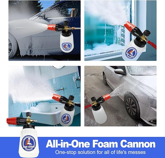 Foam Cannon for Pressure Washer, 1 Liter Bottle, 1/4 Inch Quick Connector, Professional Snow Foam Lance for Car, Glass, Wall, and Exterior Surface Cleaning