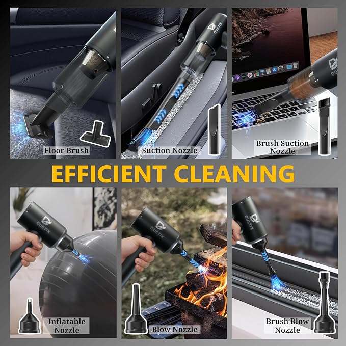Car Vacuum Cordless Handheld Vacuum Cleaner Mini Portable Car Vacuum Brushless Motor Rechargeable Type C Blower Inflator Deflator Car Cleaning Kit (DX-1 Pro)