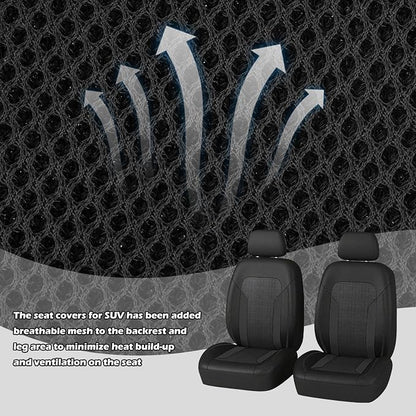 2 Pack Universal Car Seat Cover with Breathable Mesh Backrest,Comfortable Car Seat Protector with Foam Padding and Retaining Buckle,Highly Elastic Car Seat Covers Full Set (Black)