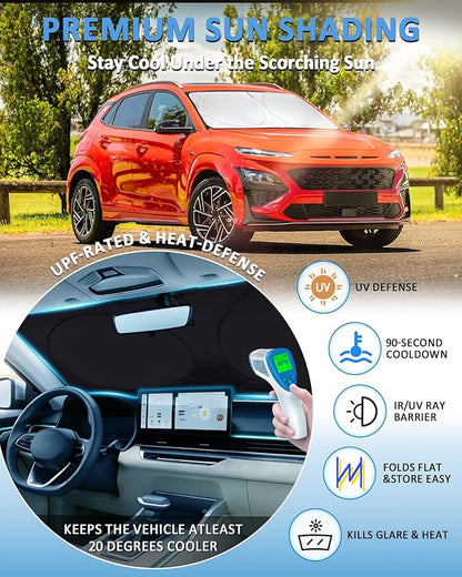 Sun Shade for Kona Windshield Sunshade Custom fit for Hyundai Kona 2024-2025 2026 Foldable Front Window Cover Retractable Sun Visor Protector Keep Interior Cool UV Blocker