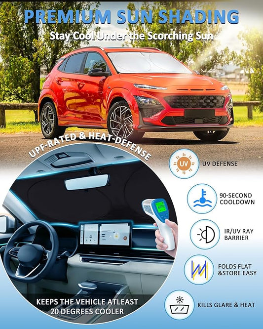 Sun Shade for Kona Windshield Sunshade Custom fit for Hyundai Kona 2024-2025 2026 Foldable Front Window Cover Retractable Sun Visor Protector Keep Interior Cool UV Blocker