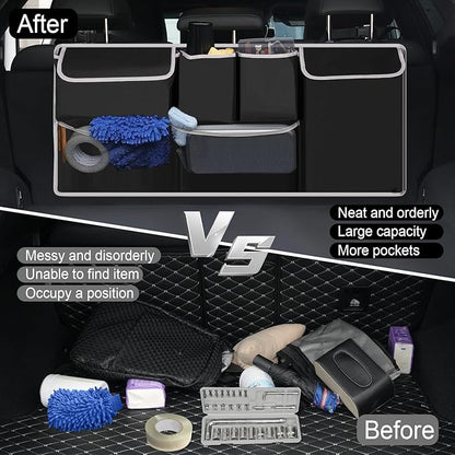 UYYE Trunk Hanging Organizer, Backseat Bag, Car Interior Accessories with 4 Pockets & 2 Mesh Pouches for Groceries, Will Provide More Storage Trunk Space for SUV, Jeep, MPVs