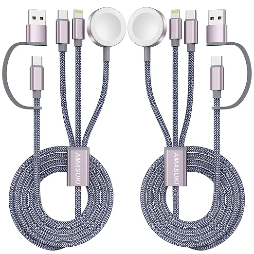 2Pack Travel Essentials,Multi Charging Cable 3 in 2 USB C for Apple Watch Charger,iPhone Charger,Cruise Vacation Camping,Portable Charging Docks for iWatch Series 11-2/Ultra/SE & iPhone 17-12,Car