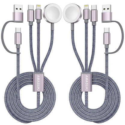 2Pack Travel Essentials,Multi Charging Cable 3 in 2 USB C for Apple Watch Charger,iPhone Charger,Cruise Vacation Camping,Portable Charging Docks for iWatch Series 11-2/Ultra/SE & iPhone 17-12,Car