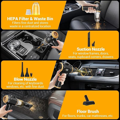 Portable Car Vacuum Cordless Mini Handheld Vacuums Cleaner Rechargeable with LCD Display and Multi-Nozzles, High Power Hand held Cleaners for Car, Home, Office, Sofa, Pet Hair,Keyboard