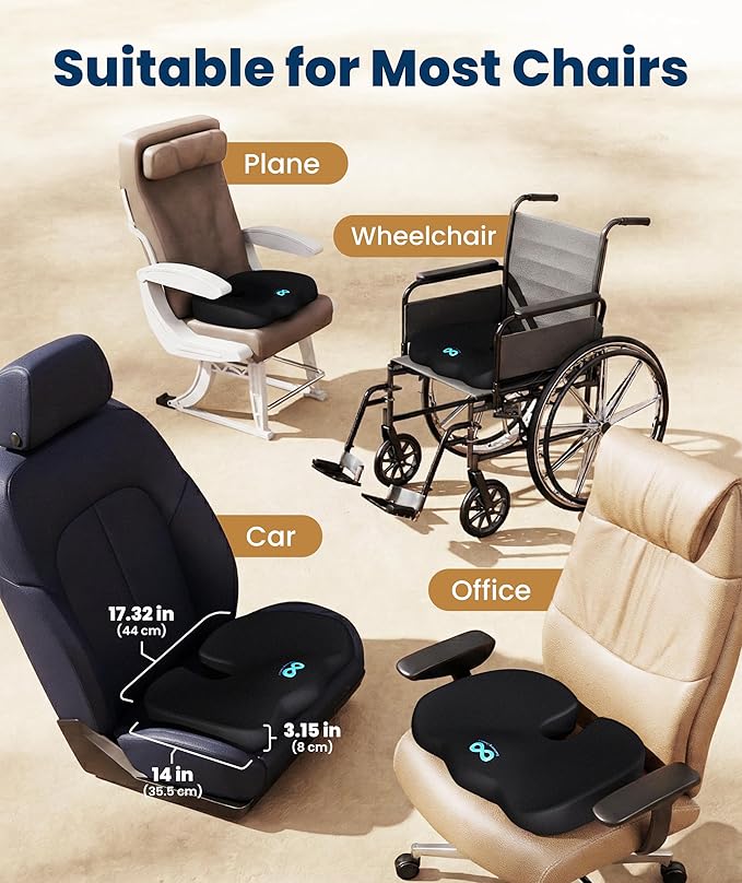 Everlasting Comfort Doctor Recommended Memory Foam Seat Cushion for Office Chairs & Car - Ergonomic Office Desk Accessories - Cushions for Tailbone Pain Relief, Sciatica (Black Airflow, Large)
