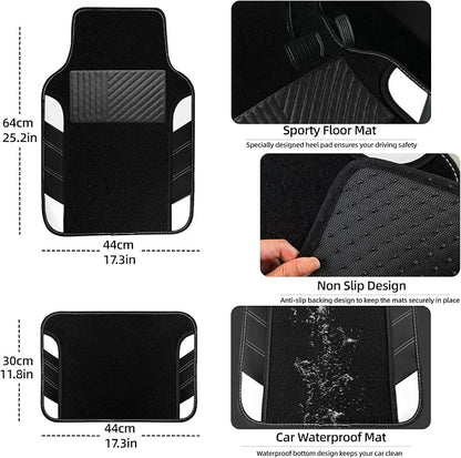 NBTEPEM 10 Pcs Car Floor Mats Full Set & Sport Leather Steering Wheel Cover 14.5-15 inch, Center Console Cover, Seat Belt Cushion, Cup Holder Coaster, Universal Automobile Interior Sets (White)