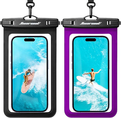 Hiearcool Waterproof Phone Pouch 2 Pack, IPX8 Dry Bag with Lanyard, Touch Screen Compatible for iPhone 17/16/15/14/13 Pro Max, Beach Swimming Cruise Travel-Black & Deep Purple