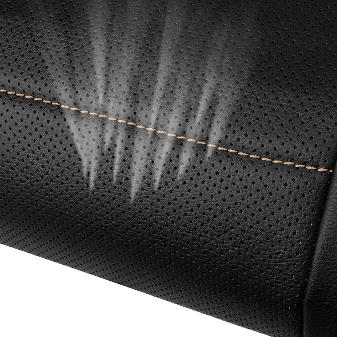 CAR PASS Universal FIT Piping Leather Two Front Seat Covers, Waterproof Faux Leather for SUV Sedan Van Truck, Airbag Compatible,Reserved Opening Holes for Headrest Covers. (Black and Beige)
