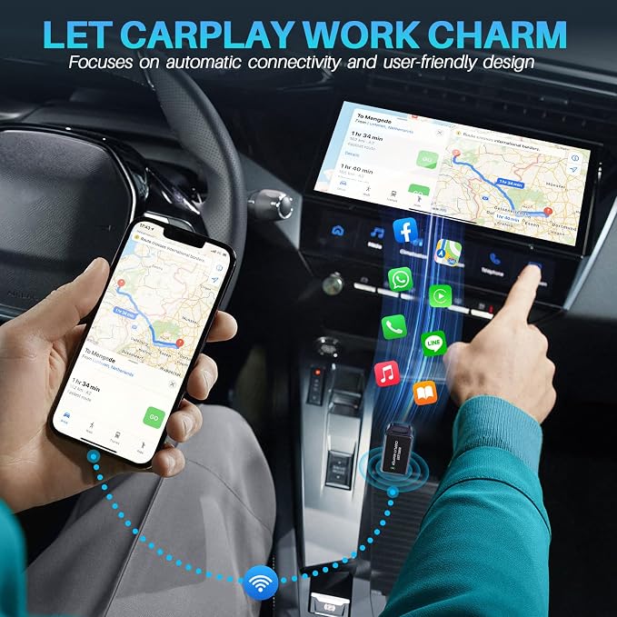 Wireless CarPlay Adapter for iPhone, Instant Auto-Connect Bluetooth Apple CarPlay Adapter, Zero Delay, Plug & Play, Stable Bluetooth & Compact Design, 2016+ Car Compatible