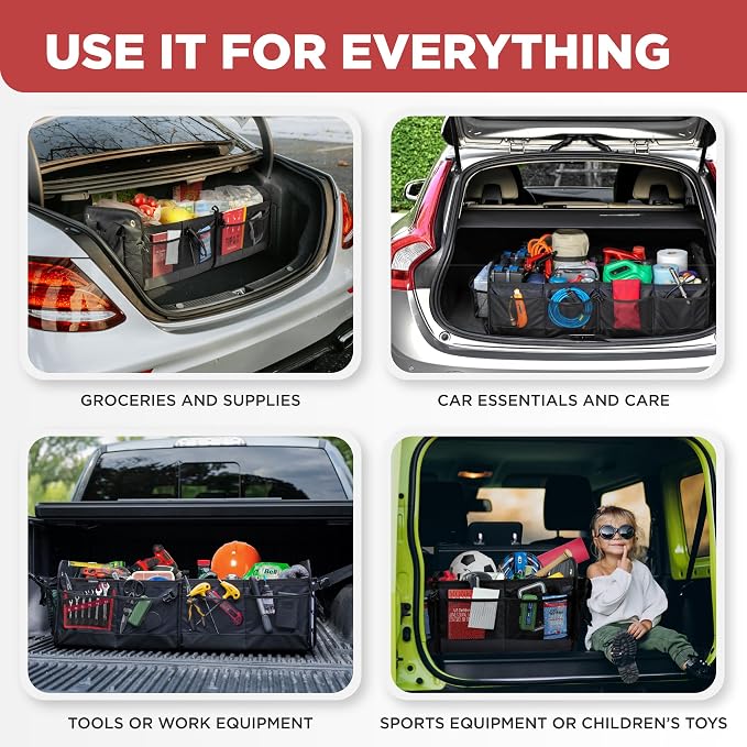 TRUNKCRATEPRO XL Heavy-Duty Trunk Organizer – Reinforced SUV & Truck Cargo Storage with 6 Adjustable Compartments, Non-Slip Base & Securing Straps (Foldable Design, Grey)