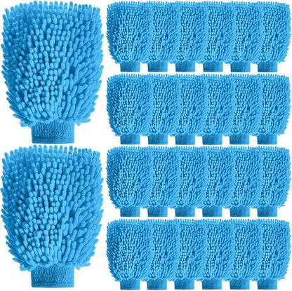 24 Pack Car Wash Mitt Bulk Microfiber, 10'' x 8'' Chenille Car Wash Mitt Gloves, Scratch Free Double Sided No Lint No Marks for Truck SUV and All Vehicle Surfaces (Blue)