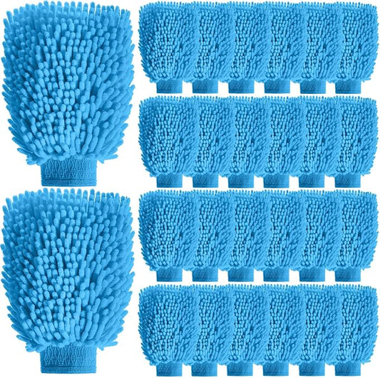 24 Pack Car Wash Mitt Bulk Microfiber, 10'' x 8'' Chenille Car Wash Mitt Gloves, Scratch Free Double Sided No Lint No Marks for Truck SUV and All Vehicle Surfaces (Blue)