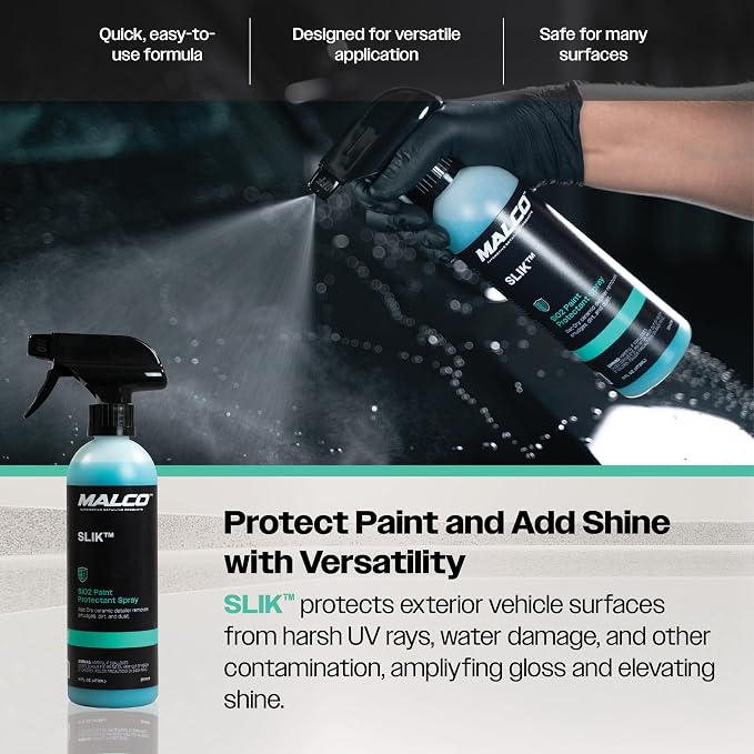 Malco SLIK SiO2 UV Paint Protection + Shine Spray for Vehicles (60-Day Advanced Protection & Shine) - Rejuvenates and Protects Exterior Finishes with Deep Shine/UV and Environmental Shield (264016)