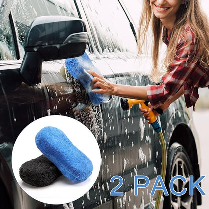 Tanlade 2 Pcs Large Car Wash Sponge for Cleaning, The Microfiber Sponges for Car Washing Supplies, Trucks and Motorcycles (Blue,Gray)