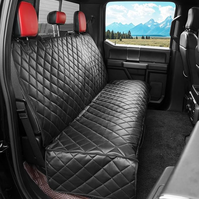 Dog Car Seat Cover for Back Seat,Waterproof Truck Back Seat Cover for Dogs ,Heavy-Duty Scratchproof Pu Leather Bench Seat Covers for Trucks Ford F150/Chevrolet Silverado/Ram1500/GMC Sierra/Toyota