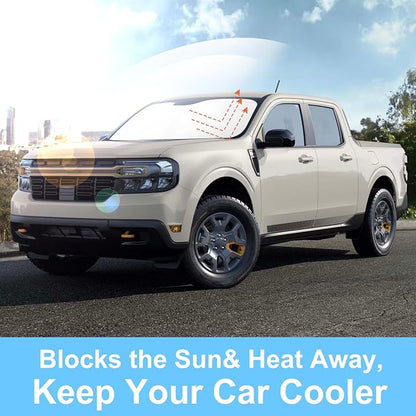 TINGLU Sun Shade for Ford Maverick Hybrid XL XLT Lariat Truck 2022-2026 Accessories Windshield Sun Shade Window Shade UV Rays Protection Sun Visor Cover with Steering Wheel Sunshade Storage Bag