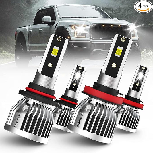 LED Bulbs Combo, Compatible with (2015-2022) Ford F-150 LED Bulbs Combo, 9005 High Beam + H11 Low Beam, Pack of 4