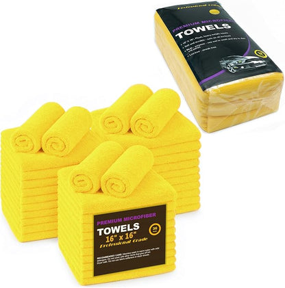 Yellow Microfiber Cleaning Towels, 36-Pack Dual-Sided Ultra Soft Plush Washcloth, Professional Grade Premium Microfiber Detailing Cleaning Cloths, Car, Household and Commercial (Yellow, 16" x 16")