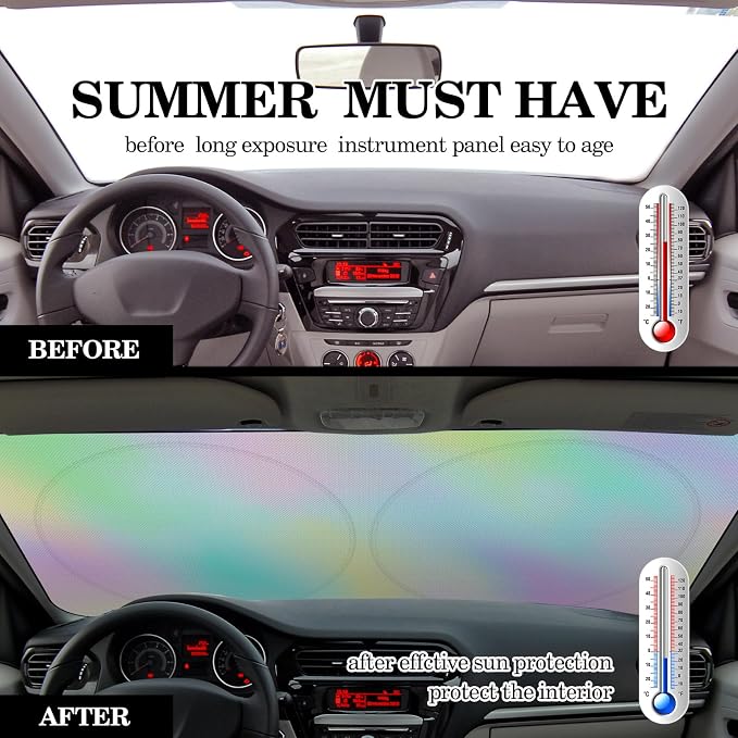 Windshield Sun Shade Foldable Car Front Window Covers for Car Accessories Sun Heat UV Rays Visor Protector Protection for Universal Cars SUV Truck (Rainbow)