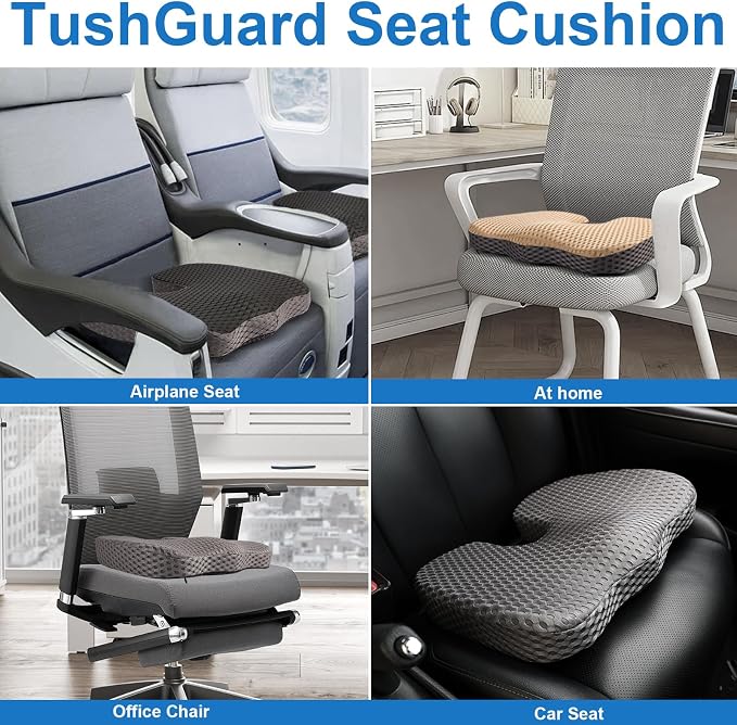 Car Seat Cushion for Driving Comfort & Support - Premium Memory Foam Seat Pad with Breathable Washable Cover, Non-Slip Bottom, Road Trip Essentials for Car Seats