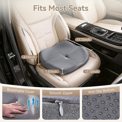 Memory Foam Seat Cushion with Pressure Relief for Office Chair, Car, Wheelchair, and Sofa, Doctor Recommended Orthopedic Cushion for Tailbone Pain, Sciatica, Hip Back Support, Non Slip, Grey