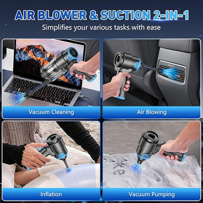 KMM Handheld Car Vacuum Cleaner, 16000PA Air Duster & Vacuum Cleaner, 120W High Power Hand Held Vacuum Cordless, Portable Vacuum Rechargeable with Multi-Nozzles & LED Light for Car, Home, Pet, Office