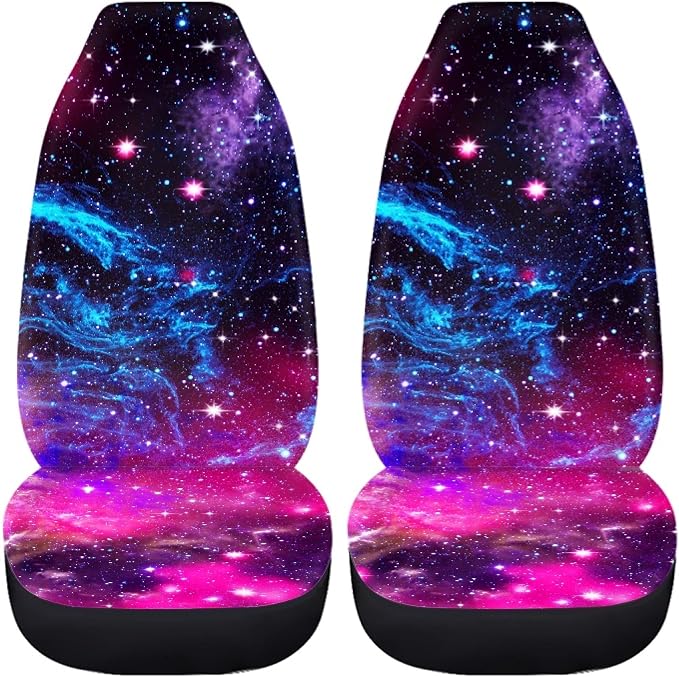 Blue Purple Galaxy Car Seat Covers Full Set,Deep Space Abstract Universe Stars Nebula Design Vehicle Front Rear Bench Cushion Protectors Auto Interior Accessories Universal for Trucks Sedans