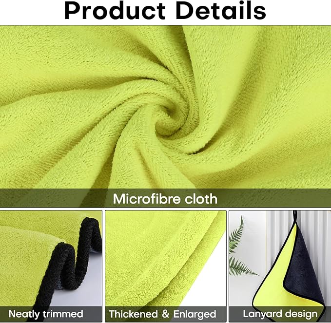 Hovom 3PCS Car Microfiber Towels, 23.62"×11.81" Lint-Free Microfiber Towels for Cars Wash Drying, Super Absorbent Cleaning Cloths, Reusable Washing & Detailing Towel, Car Cleaning Supplies (Yellow)