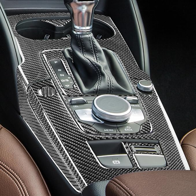 Real Premium Carbon Fiber Sticker Compatible with Audi A3 S3 RS3 8V 2013 2014 2015 2016 2017 2018 2019 Car Gear Shift Panel Water Cup Holder Panel Decor Kit Auto Interior Accessories 15pcs Black
