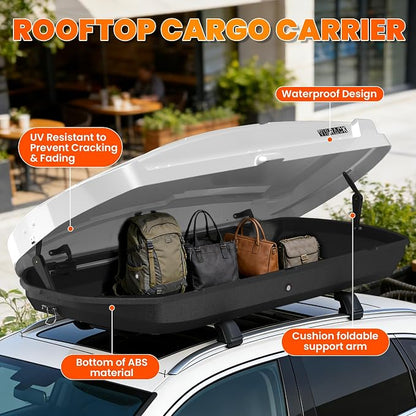 21 Cu Ft Cargo Box, Hard Shell Roof Cargo Carrier with Security Keys, 72.83" x 34.25" x 14.76" Roof Box, Dual-Sided Opening, Tool-Free Install, White