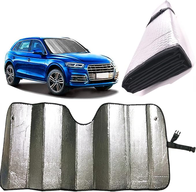 GWUSKDT Car Windshield Sunshade-Thicken 5-Layer Bubble Block Heat and Sun UV Rays,Front Windshield Sun Shade- Keeps Your Vehicle Cool - 58 x 27.5 Inch (Sliver)