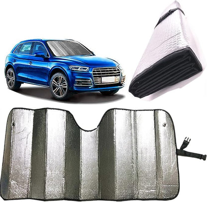 GWUSKDT Car Windshield Sunshade-Thicken 5-Layer Bubble Block Heat and Sun UV Rays,Front Windshield Sun Shade- Keeps Your Vehicle Cool - 58 x 27.5 Inch (Sliver)