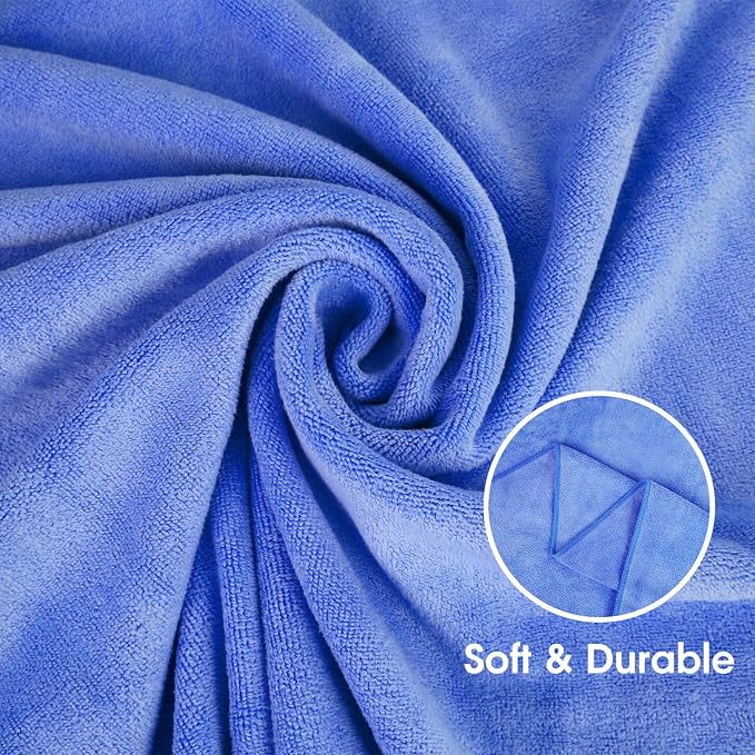 JML Microfiber Bath Towels Set with Hanging Loop, Blue, 27" x 55", 6 Pack | Large, Absorbent, Soft, Fast Drying, Lint free, Fade Resistant, Multipurpose for Adult, Beach, Pool, Sport, Yoga