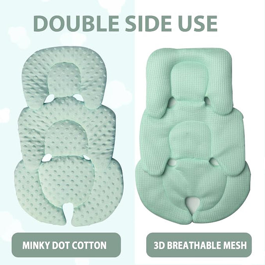 Infant Carseat Insert, 2-in-1 Reversible Baby Car Seat Cushion for Newborn Toddler Head & Body Support Car Seat Pad for Carseats, Strollers, Swings, Bouncers, Green