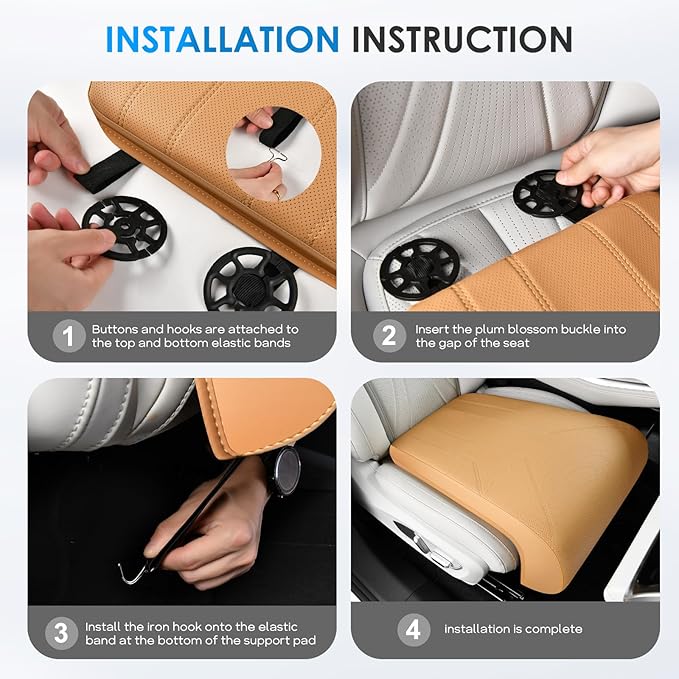 FLORICH Car Seat Extender Leg Extender Support Cushion for Driver Seats Office Chair, Leather Carseat Leg Support for Long Drivers Universal Car Seat Cushion Legs Rest Pads-Beige Brown
