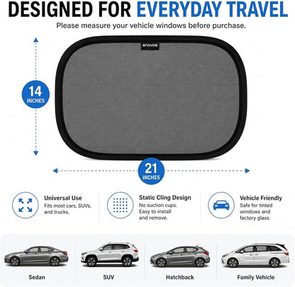 Enovoe Car Window Shades for Baby (4 Pack) - 21"x14" - Sun Shade Blocker, Cling - Glare Shield and UV Rays Protection for Your Child - Side Windows Screens for SUV- Mesh Window Shades for Car Baby
