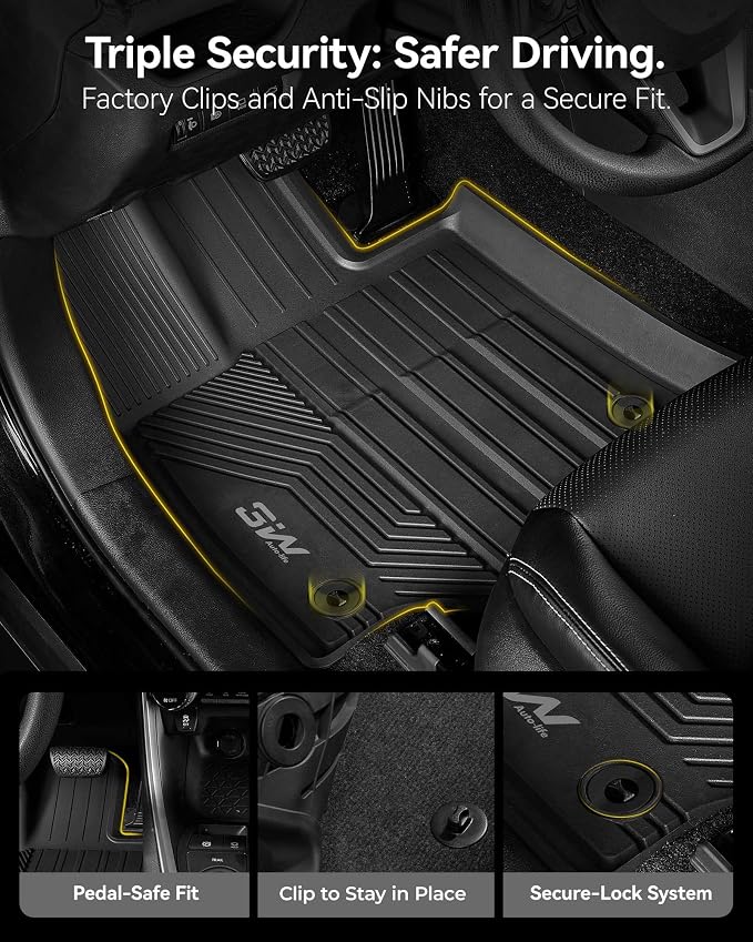 3W Floor Mats Fit Toyota RAV4 2019-2024 2025 (Not for Hybrid or Prime), TPE All Weather Custom Fit Floor Liner for Toyota RAV 4 LE/XLE/Limited/TRD/Adventure Car Mats, Black