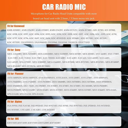 3.5mm Vehicle Microphone with Adapter Fit for Apple CarPlay Fit for Android Auto Head Units, 9.84ft Cable Length