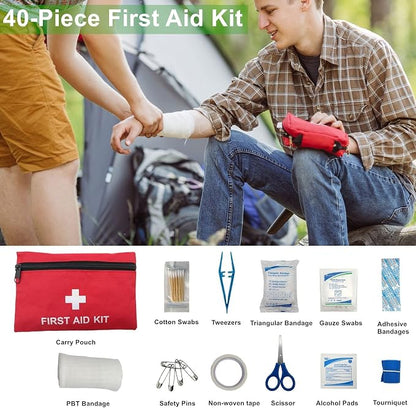 HolaKit Auto Emergency Kit, 55-Piece Car Emergency Roadside Kit with Jumper Cables, First Aid Kit, Safety Hammer, Goggles, Tow Ropes and More Ideal Car Essential Accessories for Women and Men