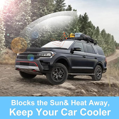 TINGLU Sun Shade for Ford Expedition SUV 2018-2024 2025 Accessories Windshield Sun Shade Window Shade UV Rays Protection Sun Visor Cover with Steering Wheel Sunshade Storage Bag